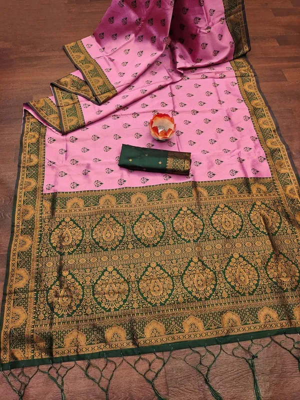 Green_And_Pink_Art_Silk_Premium_Woven_And_Floral_Print_And_Temple_Border_Banarasi_Saree_For_Women