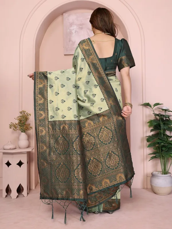 Light_Green_And_Green_Brocade_Premium_Woven_Banarasi_Saree_For_Women