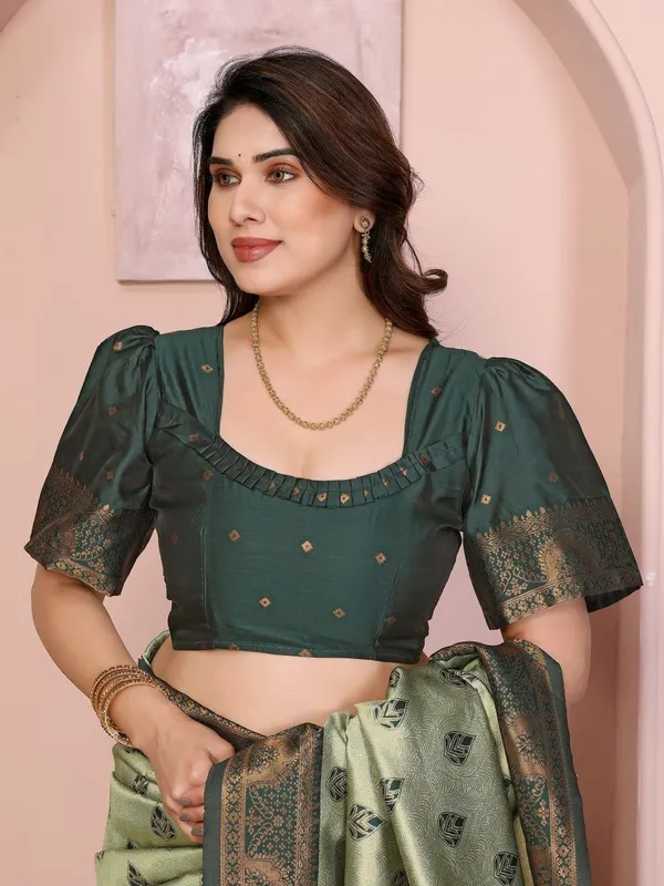 Light_Green_And_Green_Brocade_Premium_Woven_Banarasi_Saree_For_Women