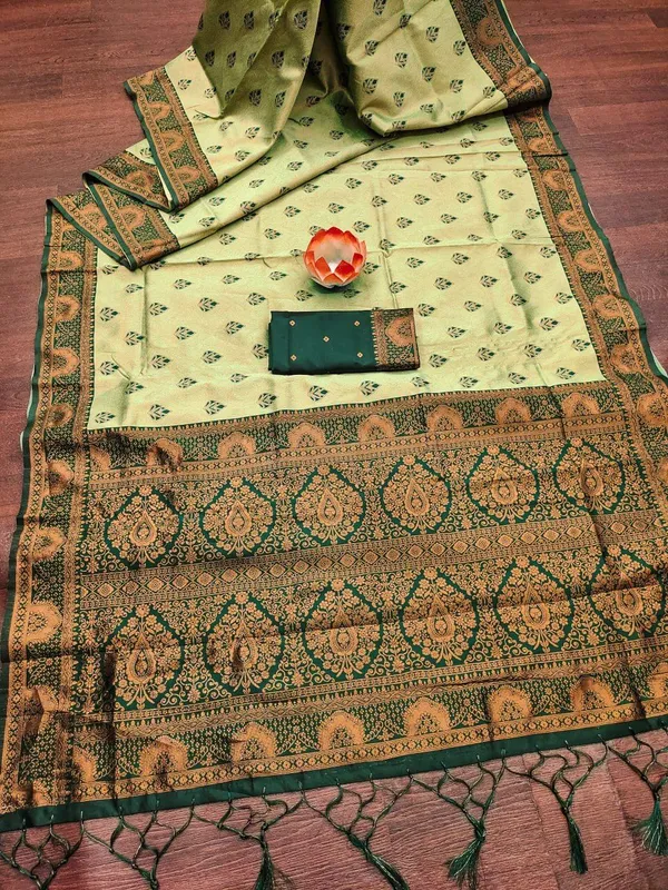 Light_Green_And_Green_Brocade_Premium_Woven_Banarasi_Saree_For_Women
