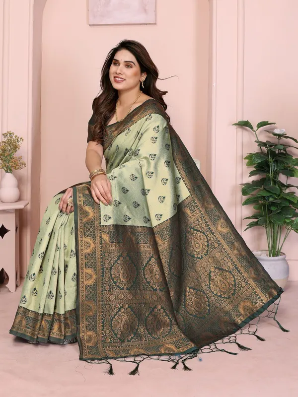 Light_Green_And_Green_Brocade_Premium_Woven_Banarasi_Saree_For_Women