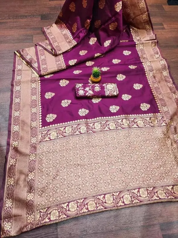 Purple_Tussar_Silk_Premium_Woven_And_Floral_Print_Banarasi_Saree_For_Women