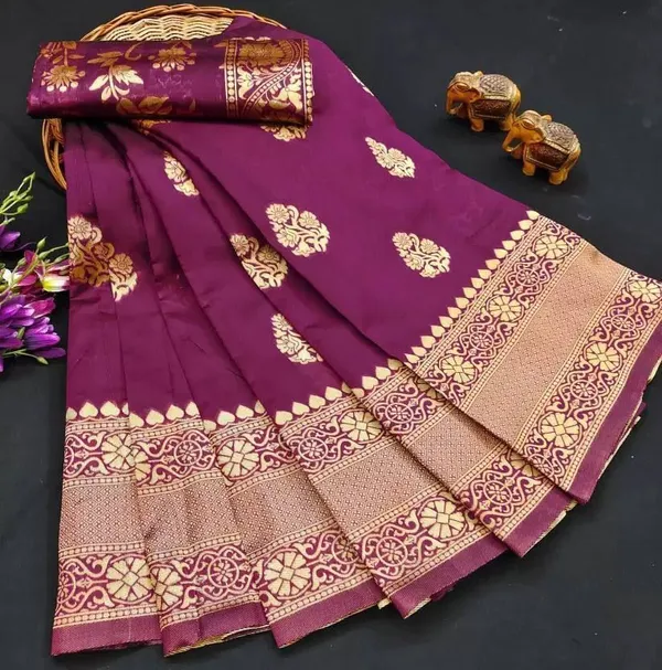 Purple_Tussar_Silk_Premium_Woven_And_Floral_Print_Banarasi_Saree_For_Women