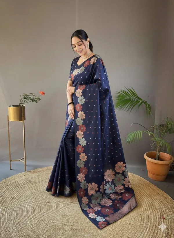 Blue_Art_Silk_Premium_Floral_Print_And_Printed_And_Woven_And_Self_Design_Banarasi_Saree_For_Women