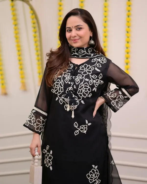 Black_Georgette_Premium_Embroidered_Kurta_Palazzo_Dupatta_Set_For_Women
