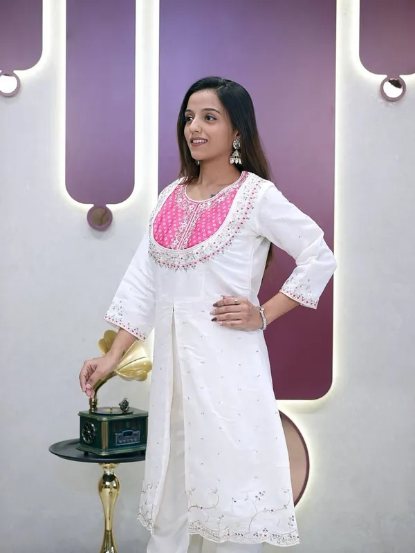 White_And_Pink_Chiffon_Premium_Embroidered_Kurta_Pyjama_Set_For_Women
