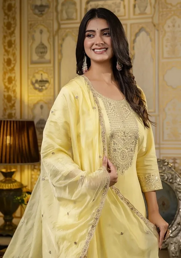 Yellow_Cotton_Silk_Premium_Embroidered_Kurta_Palazzo_Dupatta_Set_For_Women