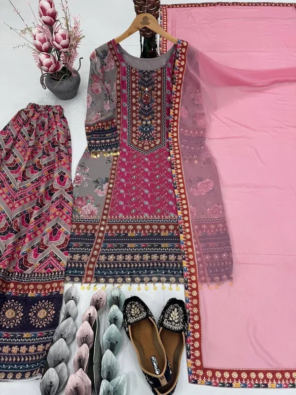 Pink_Heavy_Faux_Georgette_Premium_Graphic_Print_And_Printed_Kurta_Palazzo_Dupatta_Set_For_Women
