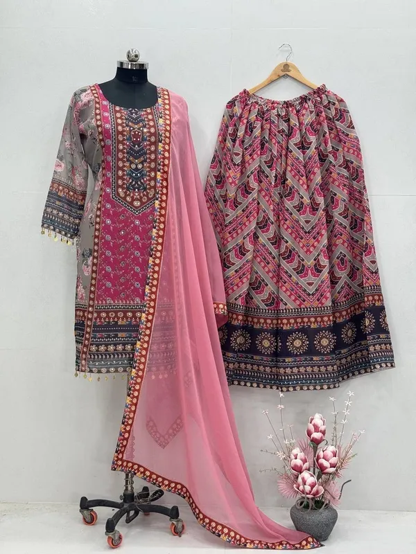 Pink_Heavy_Faux_Georgette_Premium_Graphic_Print_And_Printed_Kurta_Palazzo_Dupatta_Set_For_Women