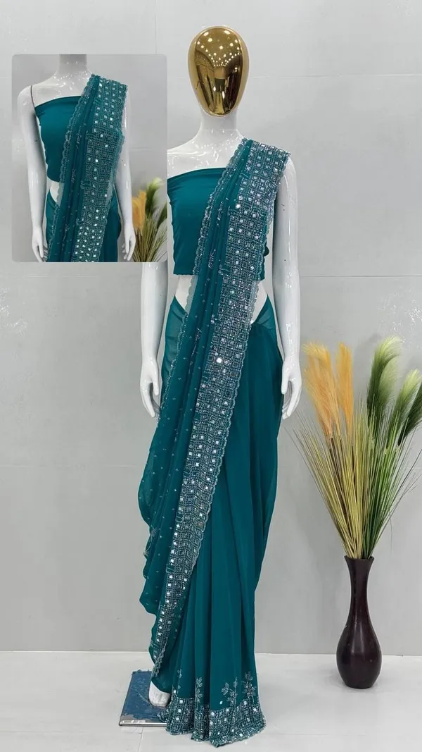 Sea_Green_Georgette_Premium_Temple_Border_And_Embroidered_Bollywood_Saree_For_Women