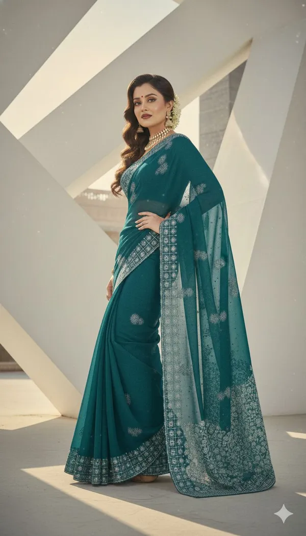 Sea_Green_Georgette_Premium_Temple_Border_And_Embroidered_Bollywood_Saree_For_Women