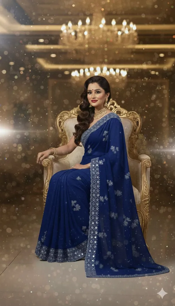 Blue_Georgette_Premium_Embellished_And_Floral_Print_And_Geometric_Print_Bollywood_Saree_For_Women