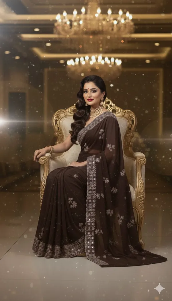 Brown_Georgette_Premium_Embroidered_Bollywood_Saree_For_Women