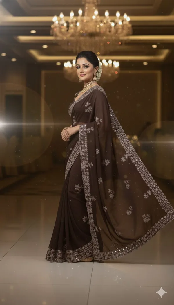 Brown_Georgette_Premium_Embroidered_Bollywood_Saree_For_Women