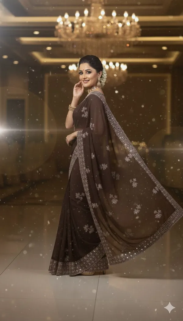 Brown_Georgette_Premium_Embroidered_Bollywood_Saree_For_Women