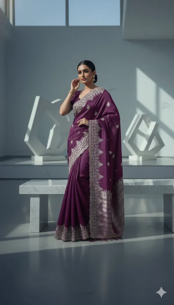 Purple_Georgette_Premium_Floral_Print_And_Geometric_Print_And_Embellished_And_Printed_Bollywood_Saree_For_Women