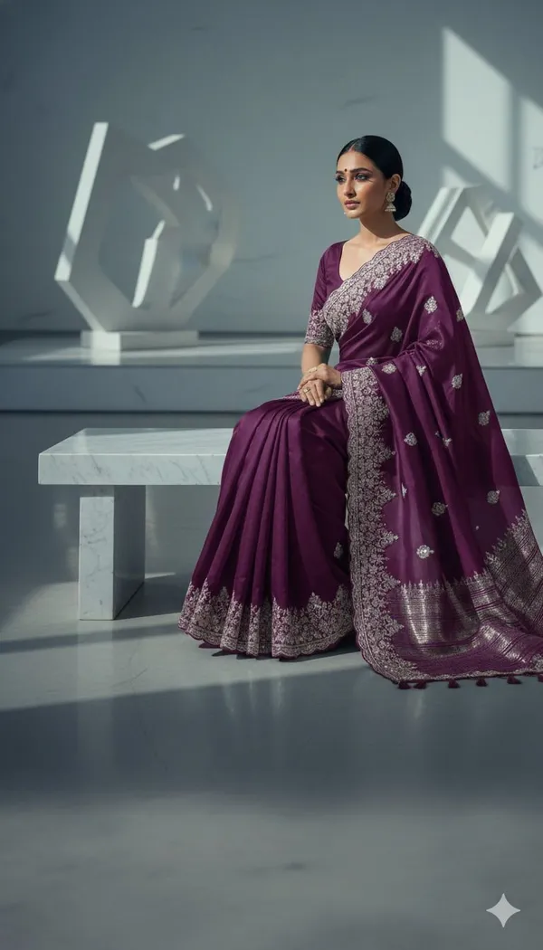Purple_Georgette_Premium_Floral_Print_And_Geometric_Print_And_Embellished_And_Printed_Bollywood_Saree_For_Women