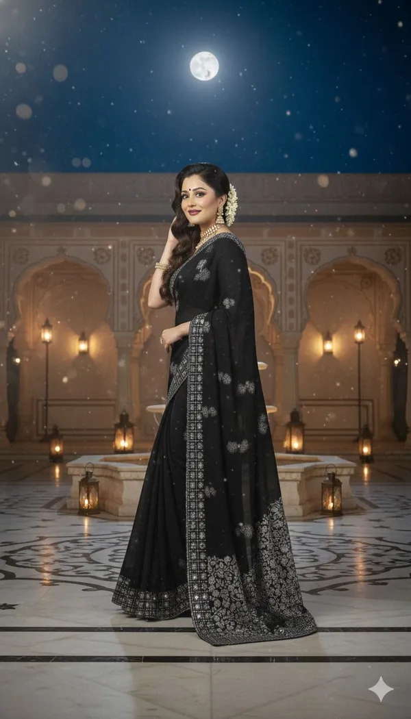 Black_Georgette_Premium_Embroidered_And_Embellished_Bollywood_Saree_For_Women