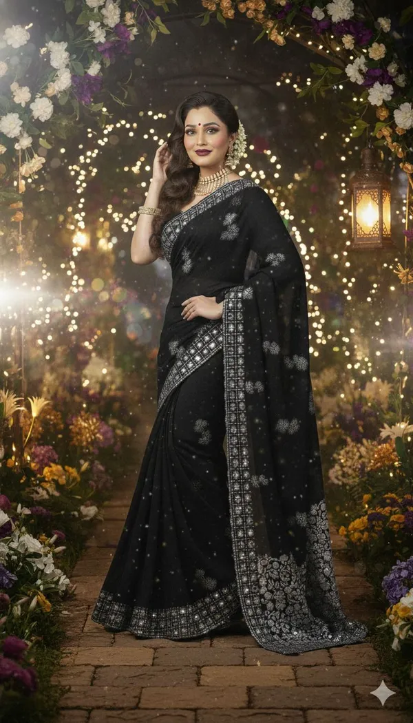 Black_Georgette_Premium_Embroidered_And_Embellished_Bollywood_Saree_For_Women