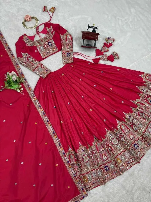 Red_Chiffon_Premium_Embroidered_Lehenga_Choli_For_Women