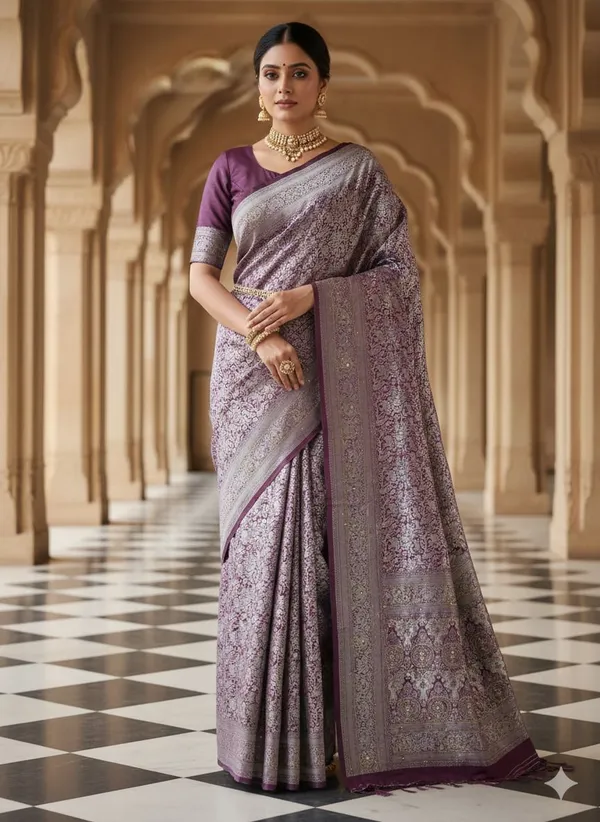 Purple_Art_Silk_Premium_Woven_And_Floral_Print_And_Temple_Border_And_Self_Design_Bollywood_Saree_For_Women