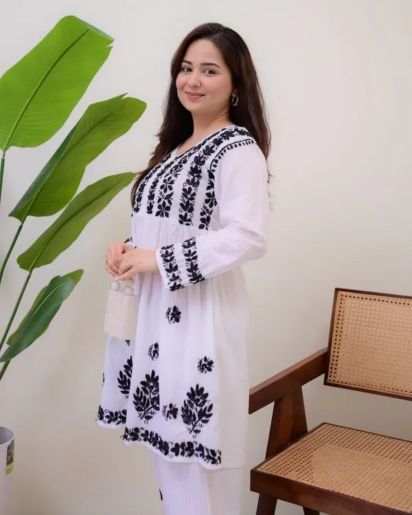 White_And_Blue_Viscose_Rayon_Premium_Embroidered_Kurta_Palazzo_Set_For_Women