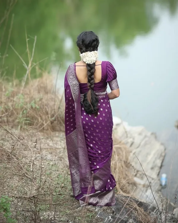 Purple_Brocade_Premium_Woven_And_Self_Design_And_Temple_Border_Banarasi_Saree_For_Women