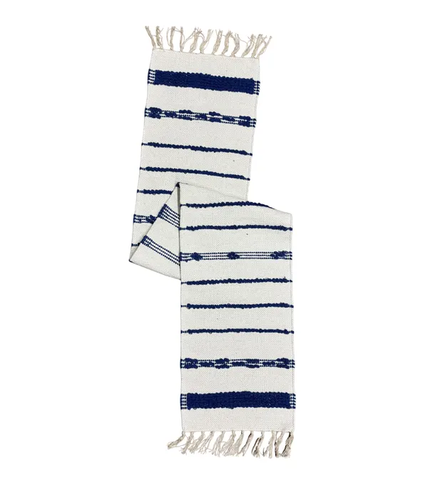 Blue_&_White_Premium_Dot_Stripe_Handwoven_Table_Runner,_Size_-_12x72_Inch