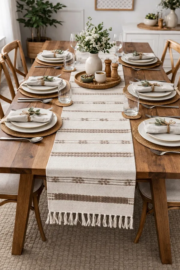 Brown_&_White_Dot_Stripe_Handwoven_Table_Runner,_Size_-_12x72_Inch