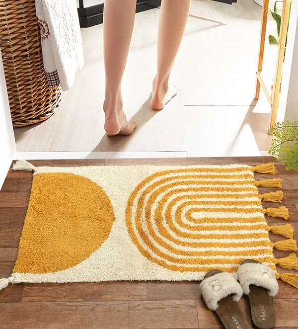 Yellow_And_Off_White_Premium_Cotton_Designer_Bath_Mats,_Size_-_50x80_CM