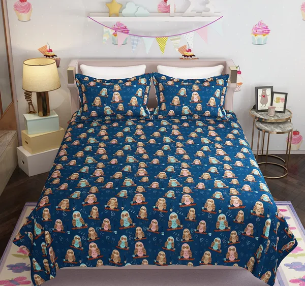 Multicolor_Premium_Nocturnal_Owl_Bed_Sheet_Double_Bed_Sheet