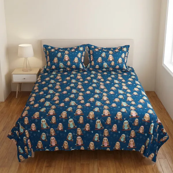 Multicolor_Premium_Nocturnal_Owl_Bed_Sheet_Double_Bed_Sheet