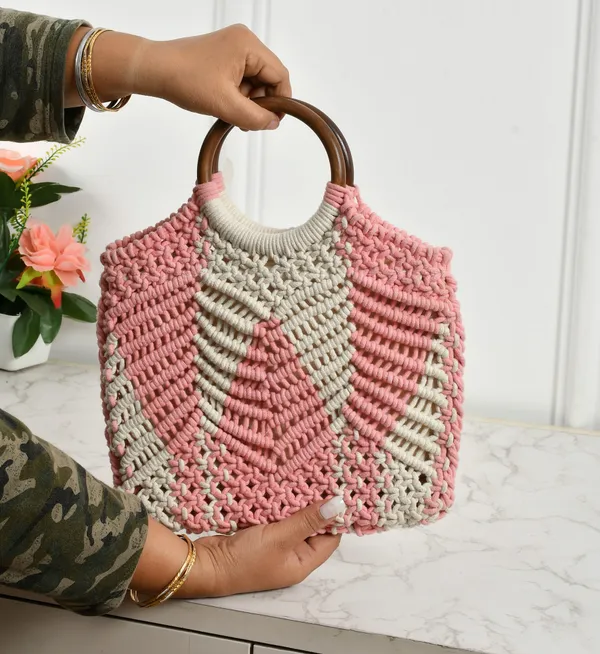 Peach_Premium_Crown_Macrame_Hand_Bag