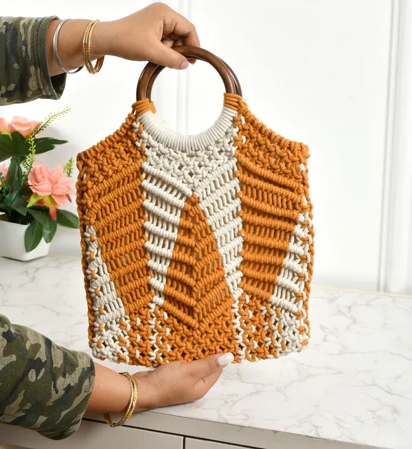 Orange_Premium_Crown_Macrame_Hand_Bag