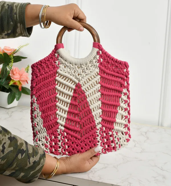 Pink_Premium_Crown_Macrame_Hand_Bag
