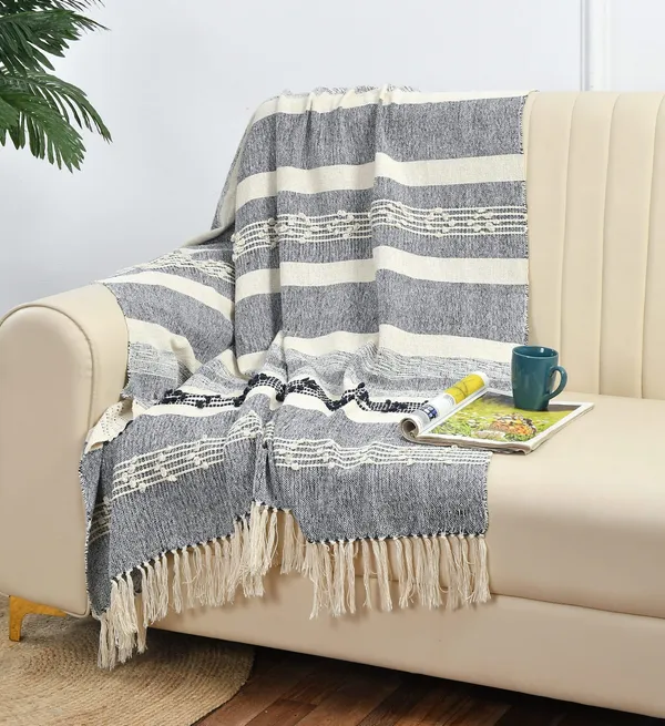 Grey_Premium_Horizon_Cotton_Throw,_Size_-_130x180_CM