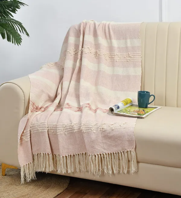 Peach_Premium_Effel_Cotton_Throw_-_Pink,_Size_-_130x180_CM