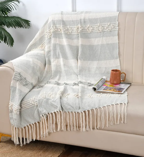 Ocean_Green_Premium_Effel_Cotton_Throw_-_Light_Grey,_Size_-_130x180_cm