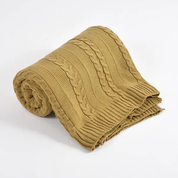 Pale_Yellow_Premium_Blossom_Knitted_Throw,_Colour_-_Tan,_Size_-_130x180_CM