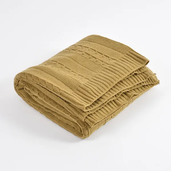 Pale_Yellow_Premium_Blossom_Knitted_Throw,_Colour_-_Tan,_Size_-_130x180_CM