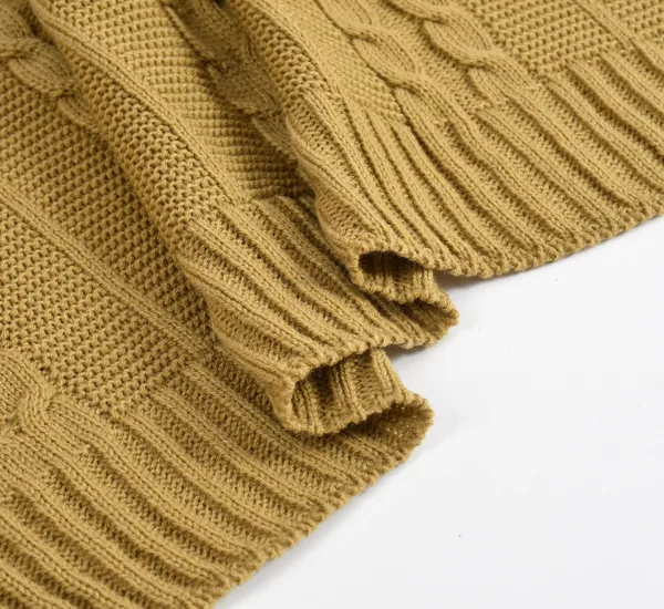 Pale_Yellow_Premium_Blossom_Knitted_Throw,_Colour_-_Tan,_Size_-_130x180_CM