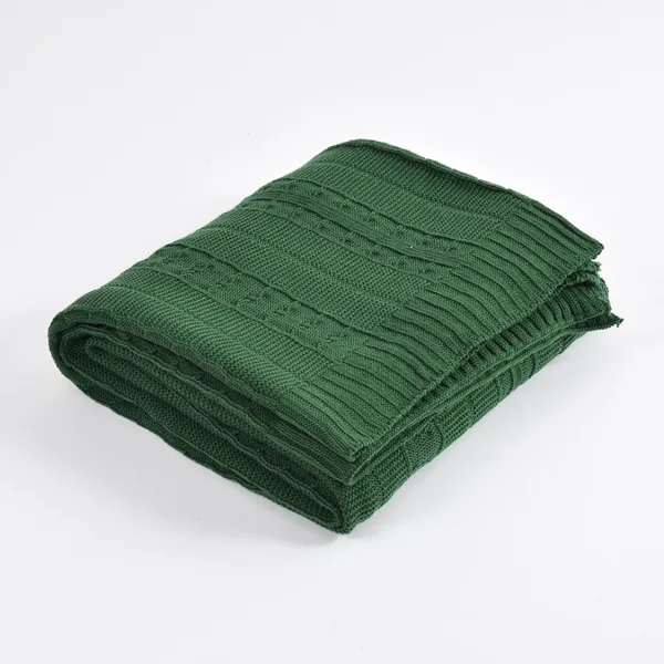 Green_Premium_Blossom_Knitted_Throw,_Colour_-_Dark_Green,_Size_-_130x180_CM