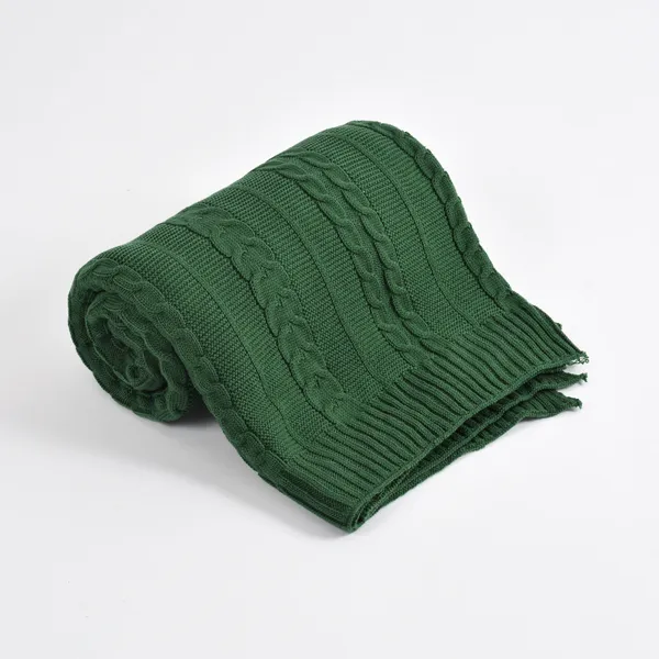 Green_Premium_Blossom_Knitted_Throw,_Colour_-_Dark_Green,_Size_-_130x180_CM