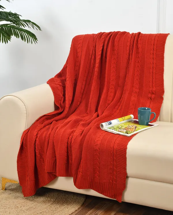 Red_Premium_Blossom_Knitted_Throw,_Colour_-_Maroon,_Size_-_130x180_CM