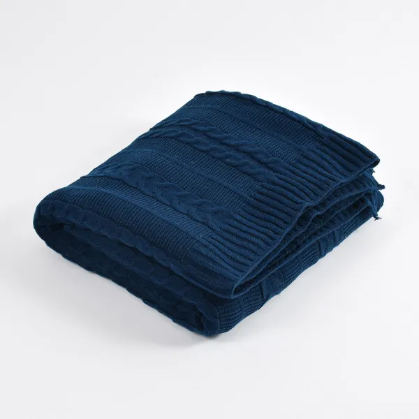 Blue_Premium_Blossom_Knitted_Throw,_Colour_-_Navy_Blue,_Size_-_130x180_CM