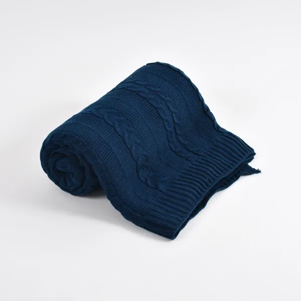 Blue_Premium_Blossom_Knitted_Throw,_Colour_-_Navy_Blue,_Size_-_130x180_CM