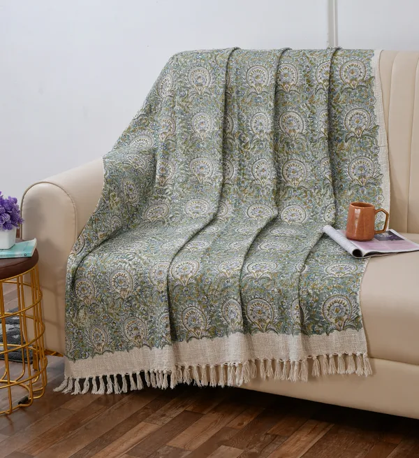 Light_Green_Premium_Paradise_Block_Printed_Throw,_Size_-_130x180_cm