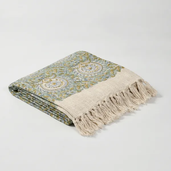 Light_Green_Premium_Paradise_Block_Printed_Throw,_Size_-_130x180_cm
