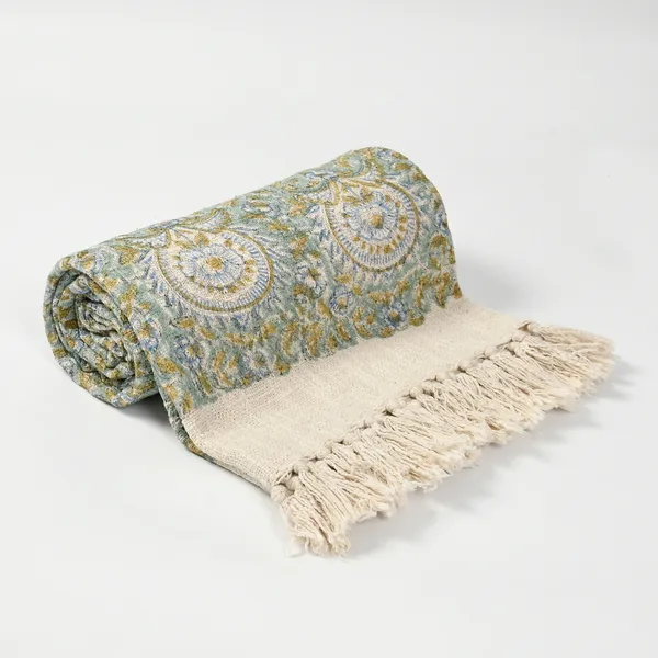 Light_Green_Premium_Paradise_Block_Printed_Throw,_Size_-_130x180_cm