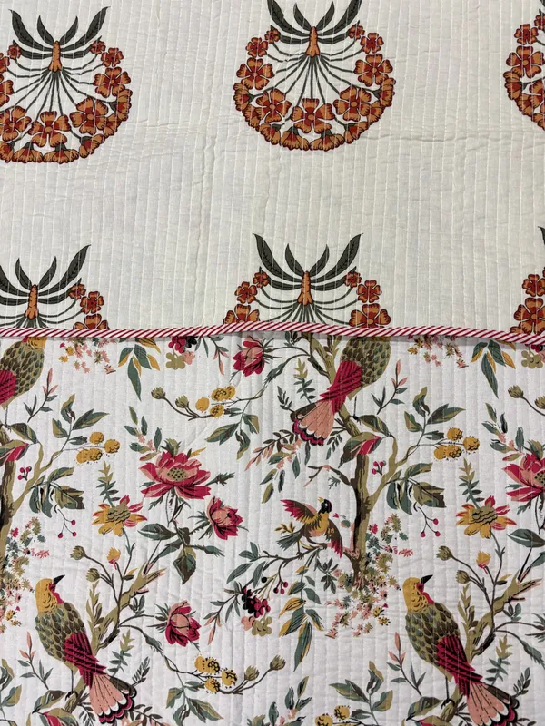 Moon_Bird_Cotton_Printed_Double_Bed_(Reversible)
Quilted_Bedsheet_(Two_Pillow_Covers)